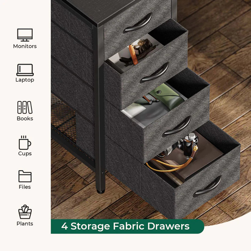 Escritorio para computadora Huuger de 47 pulgadas con 4 cajones, escritorio para juegos con luces LED y tomas de corriente, gran espacio de almacenamiento para dormitorio, color negro