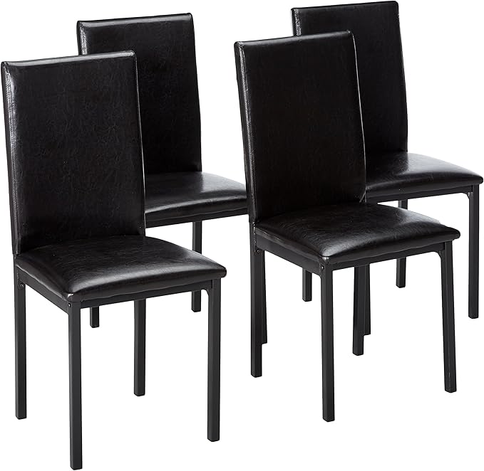 Juego de 4 sillas de comedor Noyes de cuero sintético con marco de metal de Roundhill Furniture, color negro