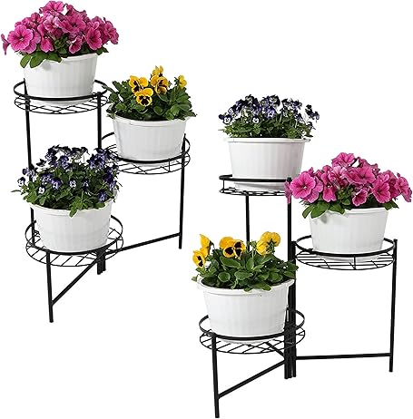Sunnydaze 22" 3-Tiered Metal Plant Stand for Indoor or Outdoor Flowerpot Holder - Set of 2 - Black
