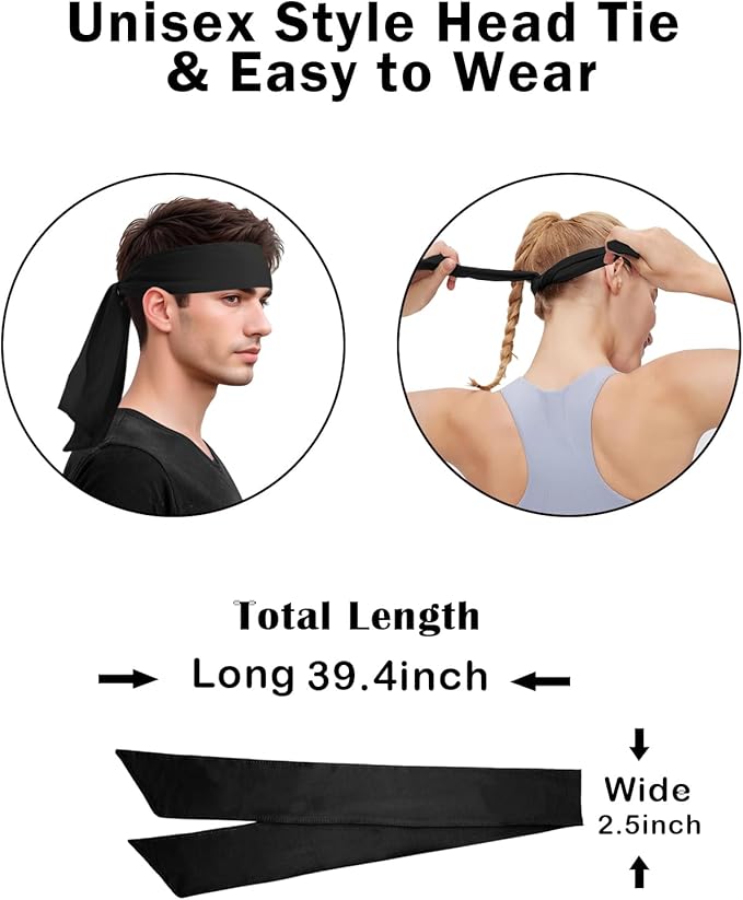Unisex 3Pc Sport Head Tie Band (Black)