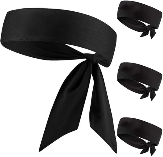 Unisex 3Pc Sport Head Tie Band (Black)