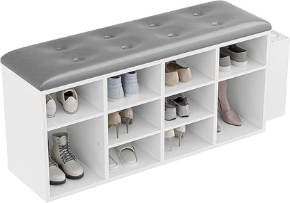 Banco para zapatos IRONCK, banco de entrada con espacio de almacenamiento de diez cubículos y cuero de PU