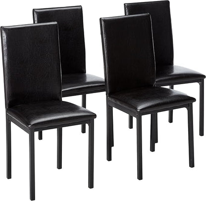 Juego de 4 sillas de comedor Noyes de cuero sintético con marco de metal de Roundhill Furniture, color negro 
