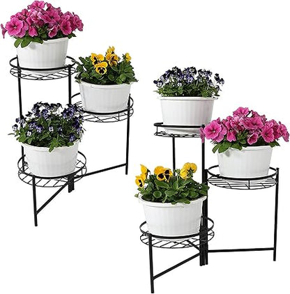 Sunnydaze 22" 3-Tiered Metal Plant Stand for Indoor or Outdoor Flowerpot Holder - Set of 2 - Black