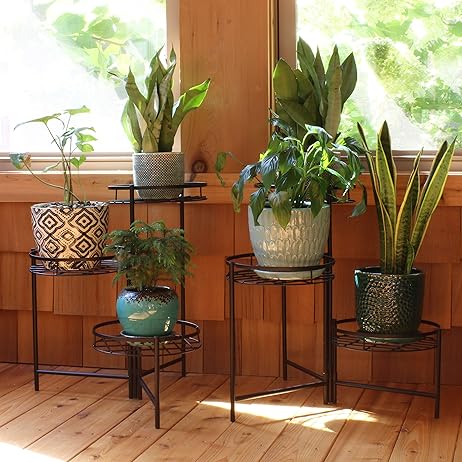 Sunnydaze 22" 3-Tiered Metal Plant Stand for Indoor or Outdoor Flowerpot Holder - Set of 2 - Black