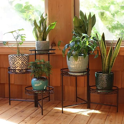 Sunnydaze 22" 3-Tiered Metal Plant Stand for Indoor or Outdoor Flowerpot Holder - Set of 2 - Black