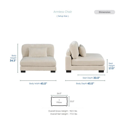Brinsley 45“W Modern Modular Sectional Unit - Armless Chair