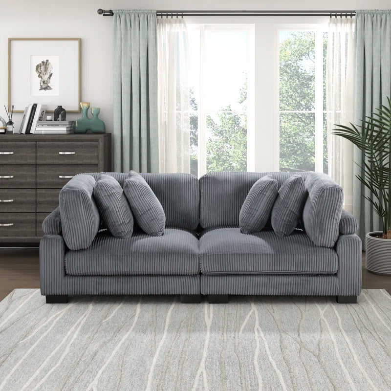 Sofá modular con brazos articulados de pana moderno Brinsley de 90" de ancho, pana beige (este sofá es una esquina de 2 piezas que se fija en el medio. Tenemos 1 pieza).