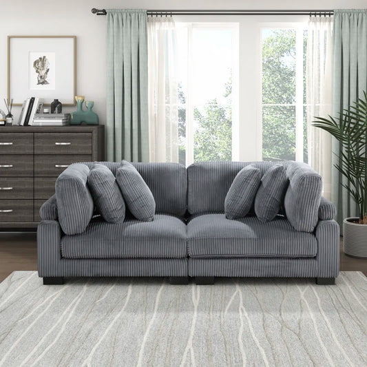 Sofá modular con brazos articulados de pana moderno Brinsley de 90" de ancho, pana beige (este sofá es una esquina de 2 piezas que se fija en el medio. Tenemos 1 pieza).