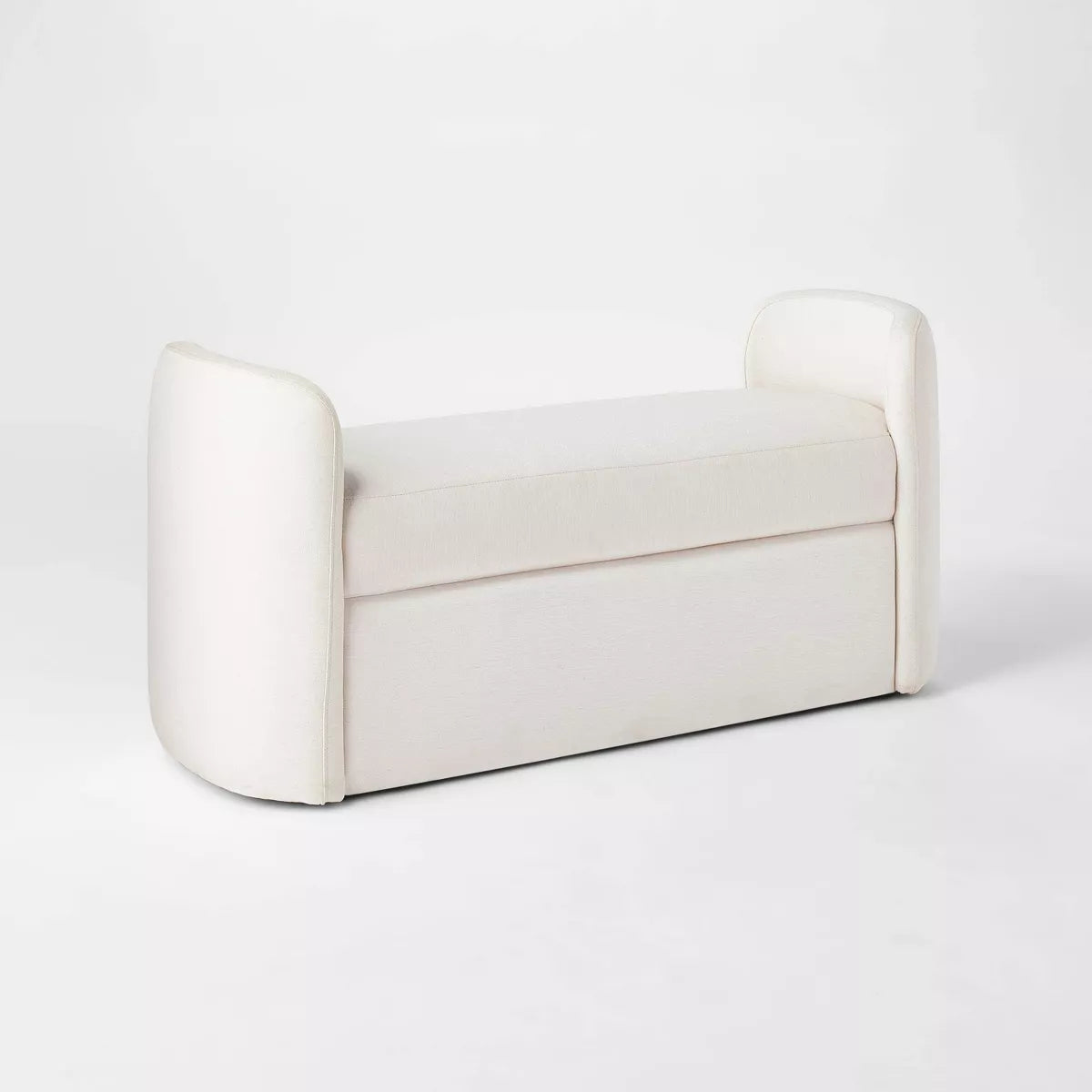 Springdell Rounded Bench Off-White Linen: Velvet Upholstery, Metal &amp; Plywood Frame - Threshold designed w/Studio McGee