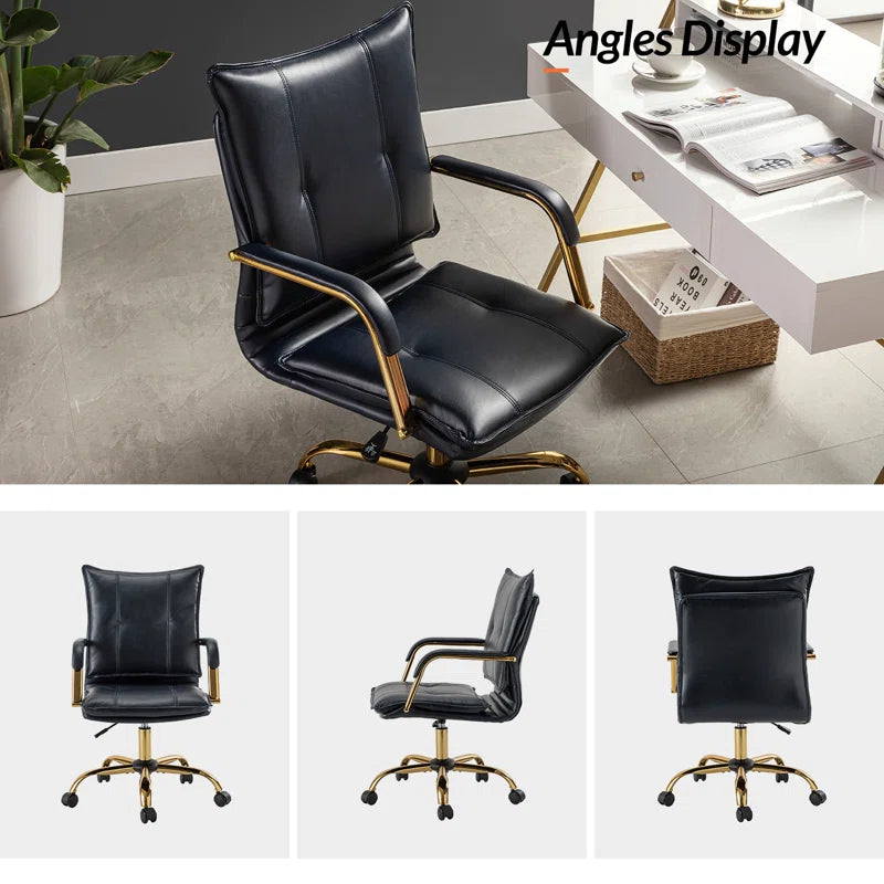 Silla de trabajo de cuero Lundgren con brazos acolchados 