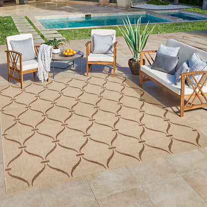 Alfombra de interior y exterior de tejido plano con diseño geométrico de transición informal Ringley Araceli en marrón y beige