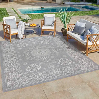Alfombra tradicional oriental para interiores y exteriores de Gertmenian Ringley Gavin, color gris, 8 x 10