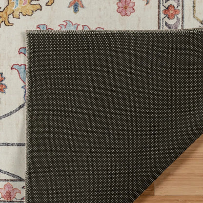 Samira Cullen Ivory Cream Pink Multi Transitional Floral Border Washable Flat Pile Indoor Area 7ft 10in x 10ft Rug