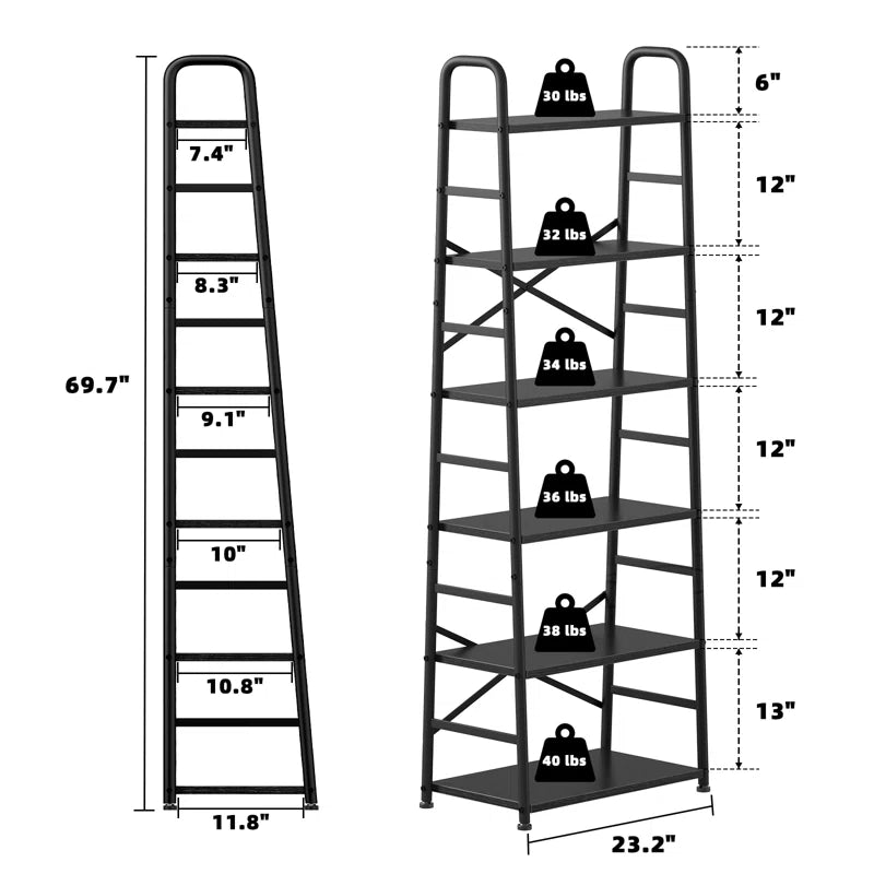 Shela 69.7'' Tall Standard Ladder Bookcase, 6 Layer Bookshelf for Living Room, Home Office