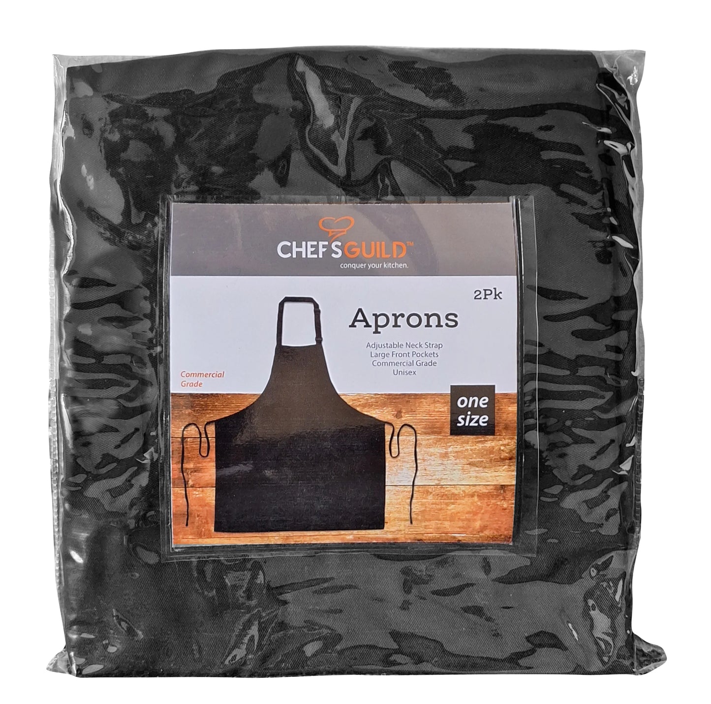 Delantal de cocina de calidad comercial Chef's Guild, color negro, paquete de 2